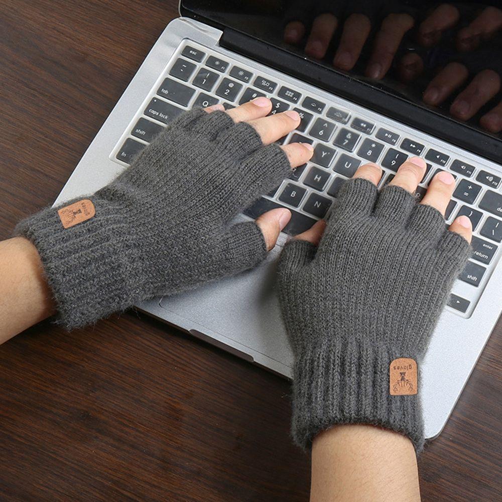 Leather Label Antler Men Wool Mittens Half-finger Gloves Female Gloves Knitted Cashmere Gloves