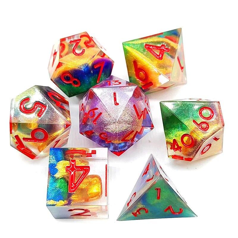 7 Pcs Color Blue Pink Purple Resin Color Sand Dice Set for DND TRPG RPG D20 D12 D10 D8 D6 D4 Table Board Games Numbers Dices Kit