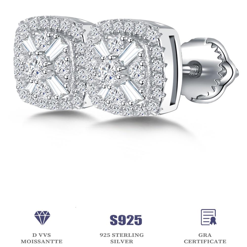 Серьги-гвоздики из стерлингового серебра S925 с квадратным муассанитом для женщин, свадебная вечеринка, изящные ювелирные изделия, подарок