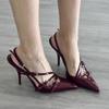 Одно слово с тонким каблуком, маленьким квадратным носком, босоножки на высоком каблуке, бордовый носок, модные, с европейским и американским темпераментом, туфли на высоком каблуке