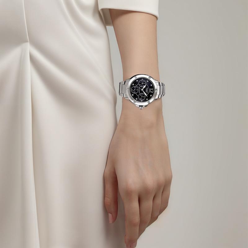 Casio Водонепроницаемые и Элегантные Женские Часы SHE-3022SBD-1AD на Стальном Ремешке, с Солнечным Кварцевым Механизмом, Черный Циферблат