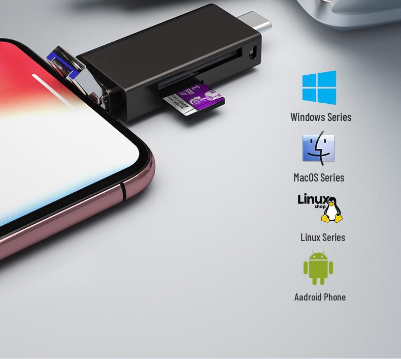 Металлический OTG-кардридер для карт TF/SD — совместим с устройствами Apple, Android Type-C и USB 2.0