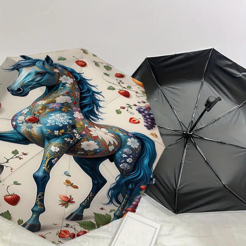 1PC Horse Fruit Umbrella-8-Rib Reinforced Portable Folding Travel Suitable for All Seasons Outdoor Daily Use-J321