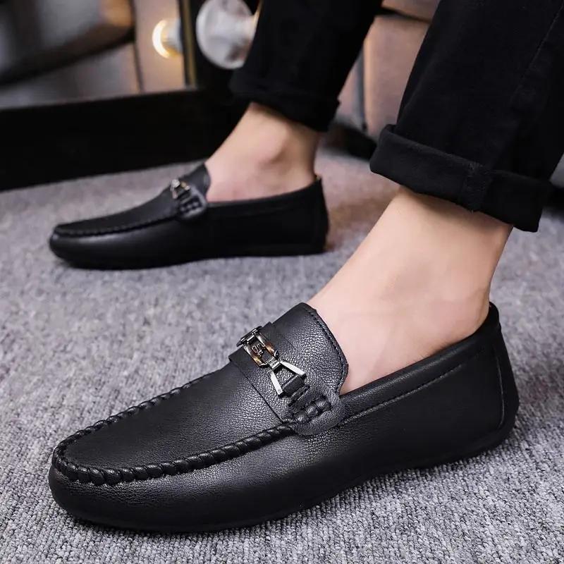 FashionMale Casual Shoe Non Slip and Waterproof Men's Leather Shoes Round Toe Flat Classic Original Shipping Free Luxury Sale Slip-on