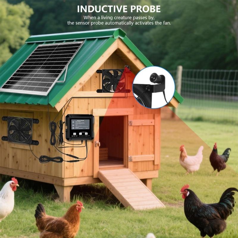 Solar Power Exhaust Fan Automatic Light Sensors Timer Mode Waterproof Cooling Fan For Coops Greenhouses Shed Ventilation