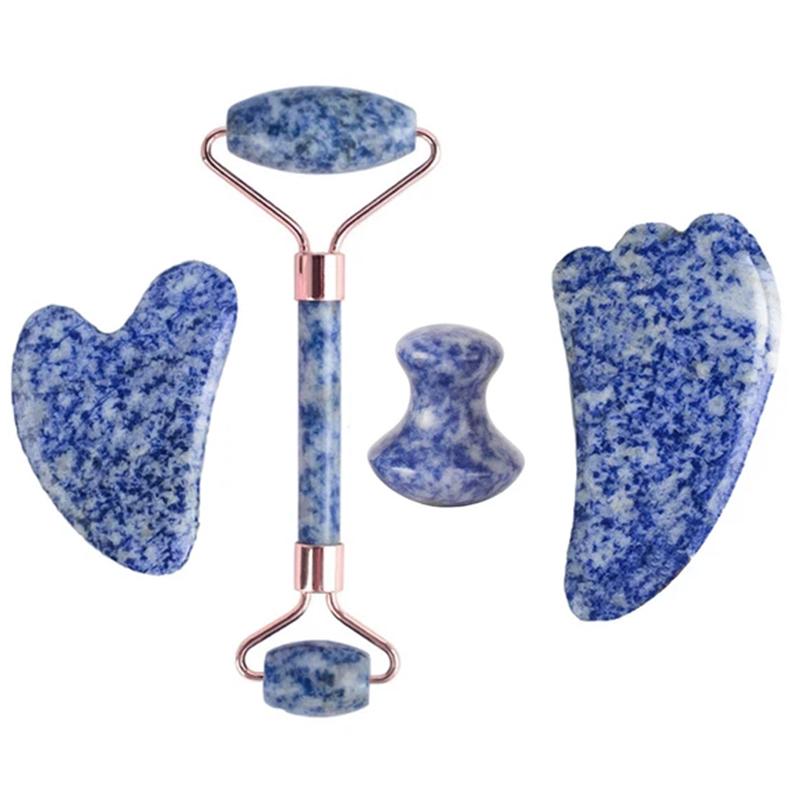 2/3/4pcs Natural Rose Quartz Obsidian Jade Roller Gua Sha Stone Set Gouache Scraper Facial Lifting Anti-Wrinkle Skin Care Tools