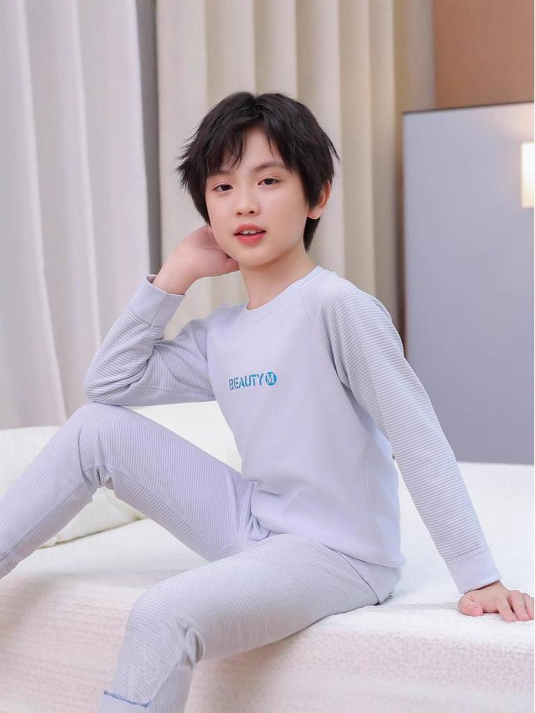 Детский комплект пижамы с длинным рукавом и вставками контрастных цветов (реглан) - Теплое осенне-зимнее нижнее белье для мальчиков и девочек