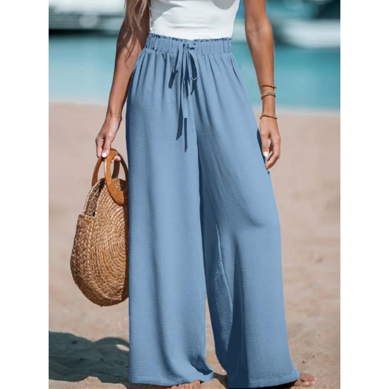 Women's Four Seasons Pants, Solid Color Wide Leg Pants, Elegant Loose Fake Drawstring Pants, Women's Clothing