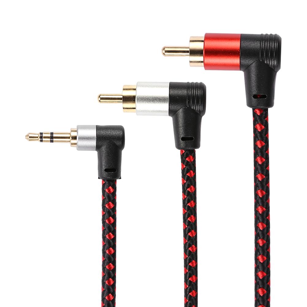 1m/2m 90 Degree 3.5mm RCA Line Male to 2 RCA Male Cable Right Angle Stereo Audio AUX Y Splitter Cord Wire for DJ Amplifier