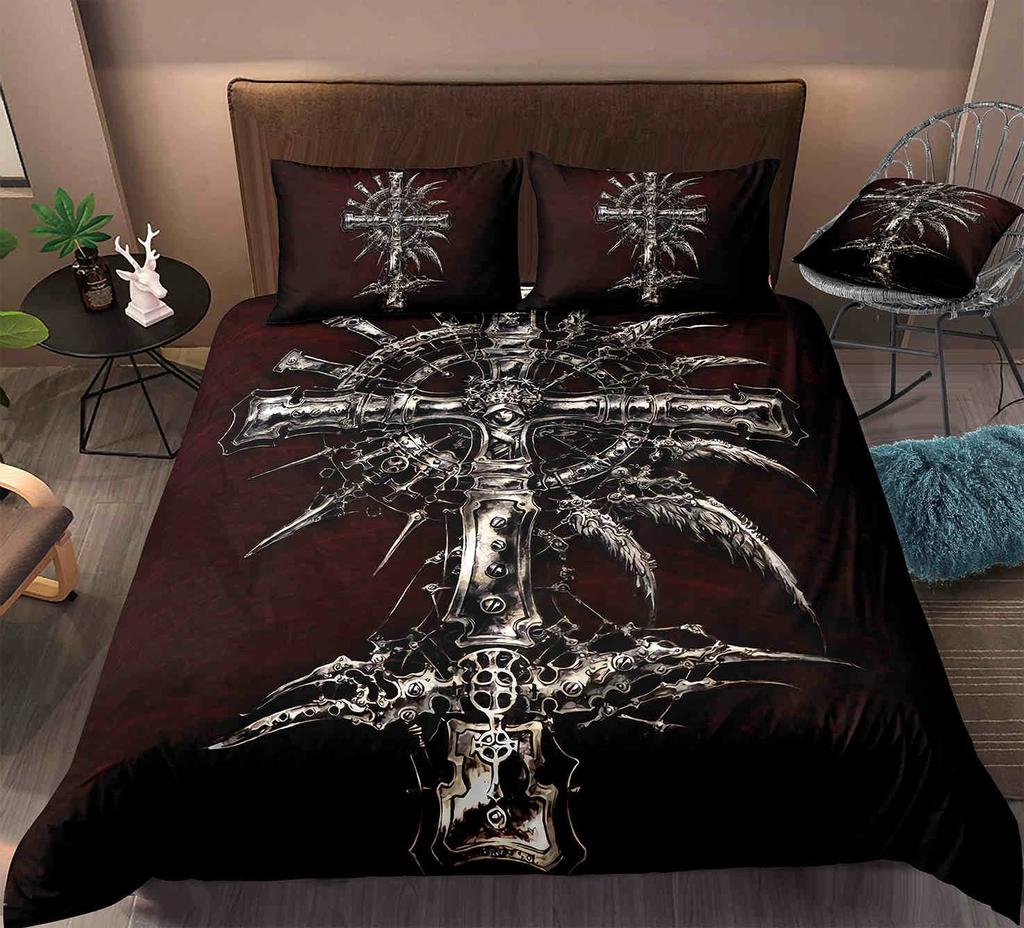 Jesus Cross Duvet Cover Set King Queen Size Christian Retro Design Polyester Quilt Cover for Teens Adult Jesus Christ Believer