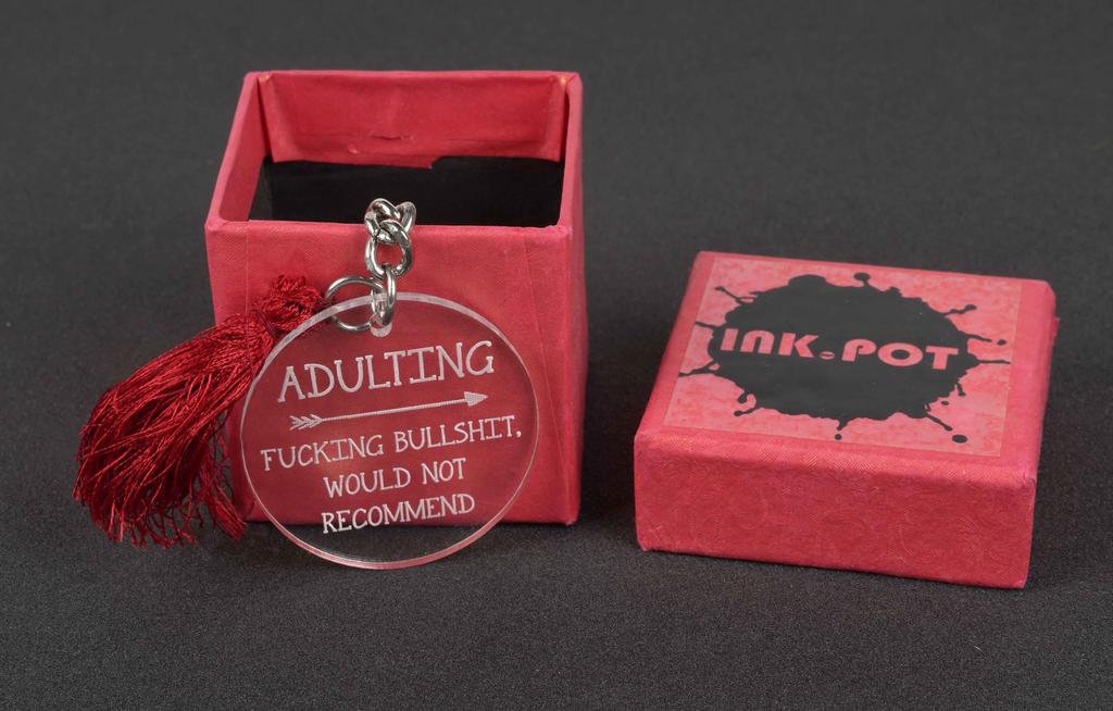 Inkdotpot Funny Keychain, Adulting Not Recommend Acrylic Engraved Keychain, Funny Adult Sarcastic Novelty