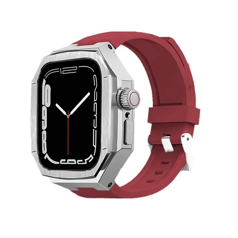 Роскошный комплект для модификации Apple Watch 10 42 мм 46 мм Корпус из нержавеющей стали Резиновый спортивный ремешок для iWatch Series 10 42 мм 46 мм