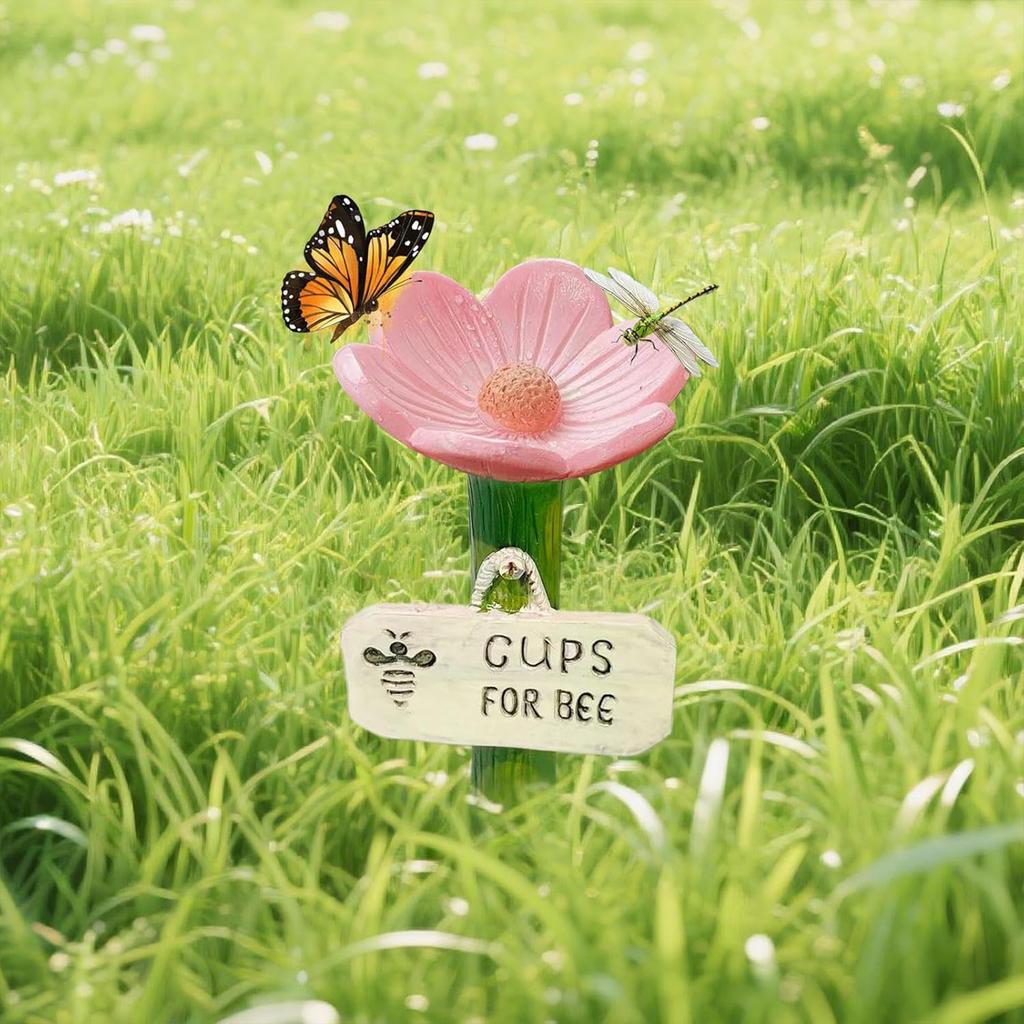 Flower Ceramic Watering Station Decorative Garden Stake with Self-Watering Spikes Pottery for Plants