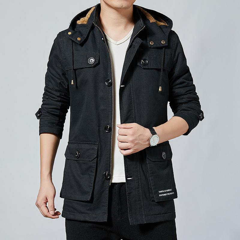 Осень и зима, новая корейская версия повседневной мужской куртки, ворсистый и утолщенный, вымытый чистый хлопок, средний и длинный тренчкот для мужчин