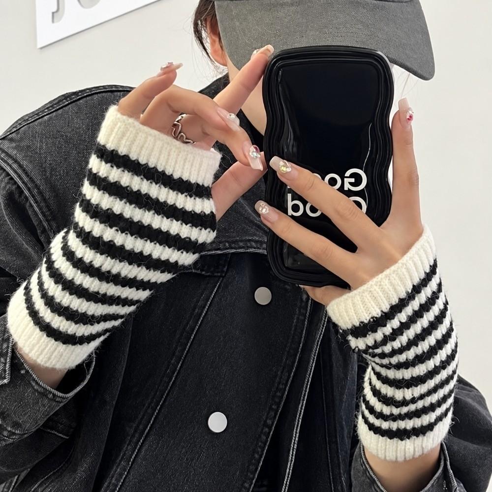Fingerless Knitted Mittens Striped Fingerless Gloves Gifts Arm Warmers Fall Winter Wear
