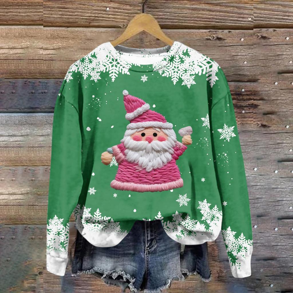 Women's Fashion Christmas Printed Long Sleeve Loose Round Neck Sweatshirt Top