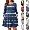 Plus Size Women's Gradient Print Casual Spring/Autumn Pocket Round Neck Long Sleeve Dress