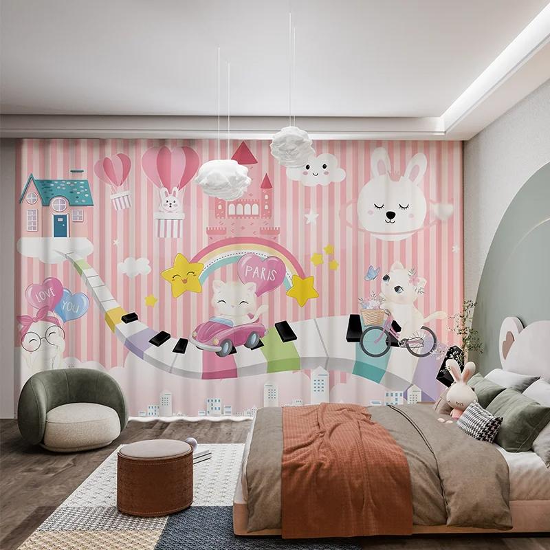 Мультяшный детский забавный узор единорога высокие затемняющие шторы розовые принцесса радуга для комнаты девочки спальня эркер затемняющие шторы