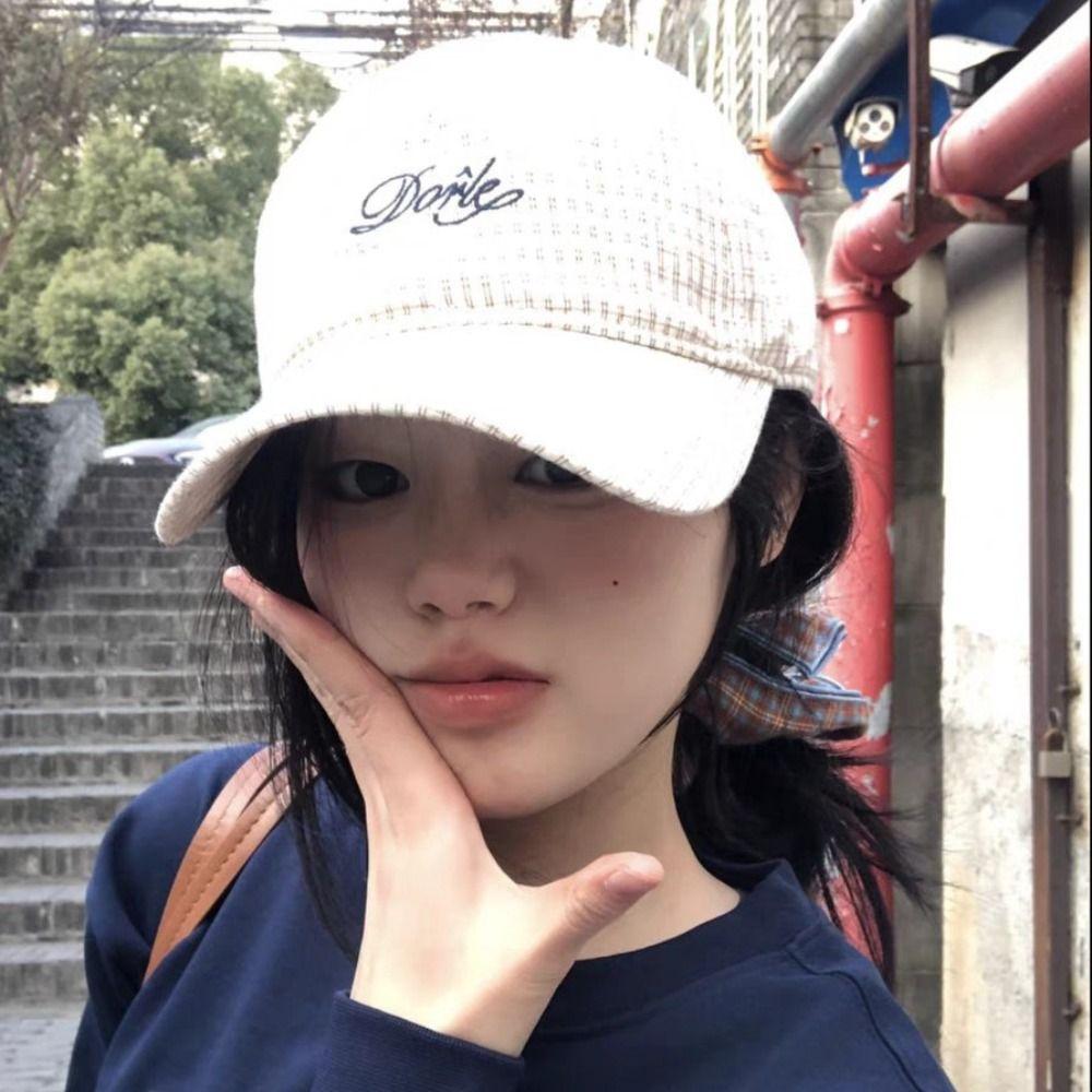 Регулируемая клетчатая бейсболка Хлопковая кепка-визор в стиле Y2k Модная вышитая бейсболка для девочек