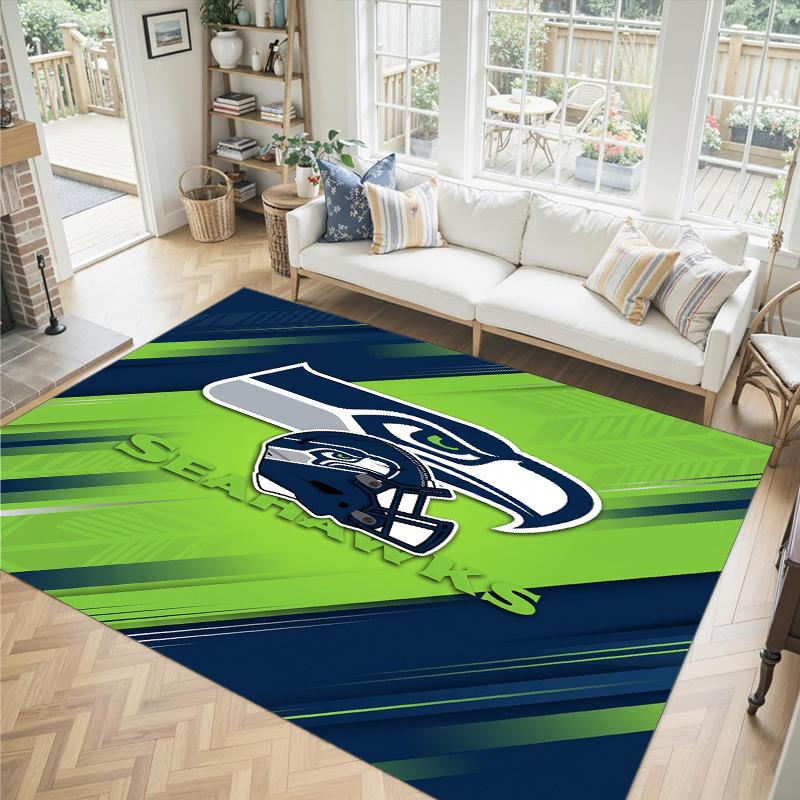 Seattle Seahawks Design Crystal Velvet Carpet Cozy Non?Slip Printed Rug For Bedroom Living Room Entrance