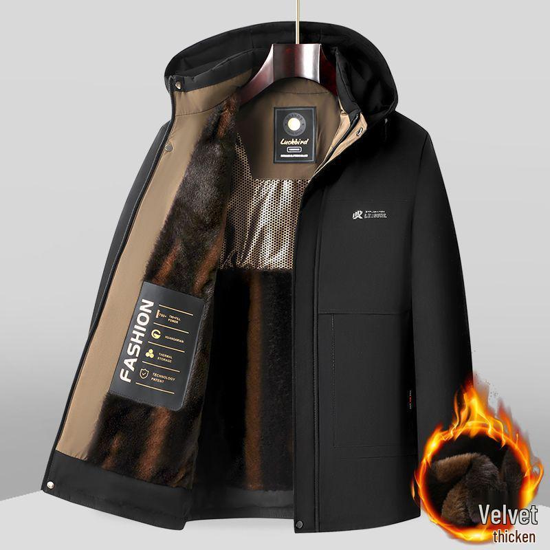 Мужская зимняя хлопковая куртка: Толстая, теплая, морозостойкая верхняя одежда со съемным капюшоном, идеально подходит для гардероба мужчин среднего возраста и пап.