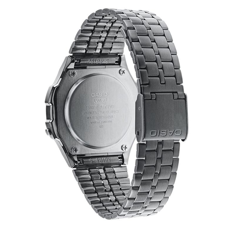 Casio Универсальные кварцевые часы с ЖК-дисплеем, стальной ремешок, японские и корейские часы для мужчин и женщин, черный циферблат A171WEGG-1AEF