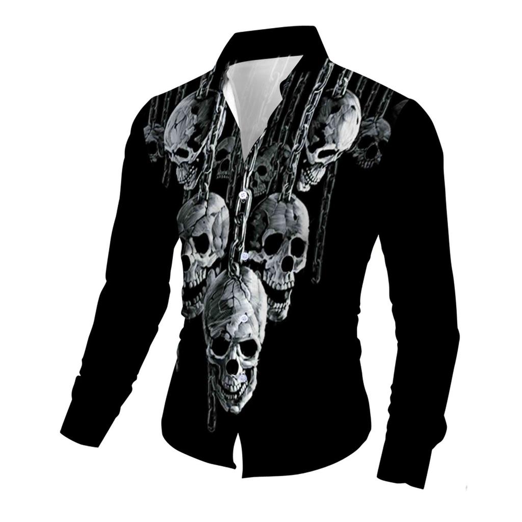 Мужские рубашки с длинным рукавом с принтом, повседневные свободные рубашки с длинным рукавом с принтом