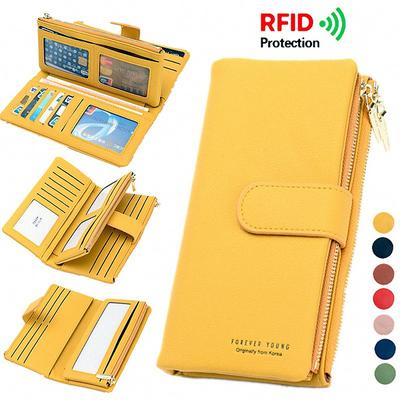 RFID двухслойный женский кожаный длинный кошелек с держателем для карт большой емкости, кошелек-клатч