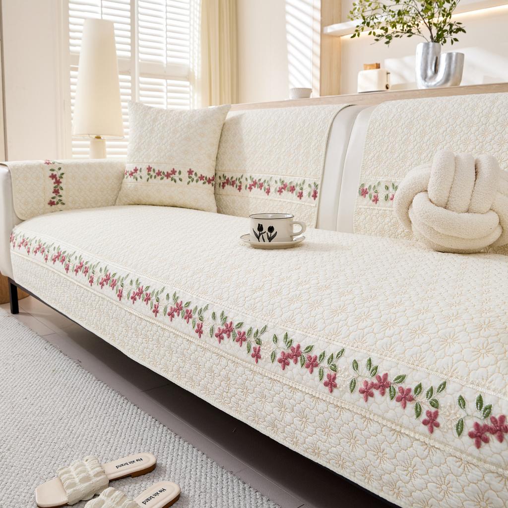 Подушка для дивана Пасторальная Четырехсезонная Универсальная Тканевая Нескользящая Подушка для Сиденья Высокого Качества Скандинавская Простая Накидка на Диван Полотенце Стиранный Хлопок