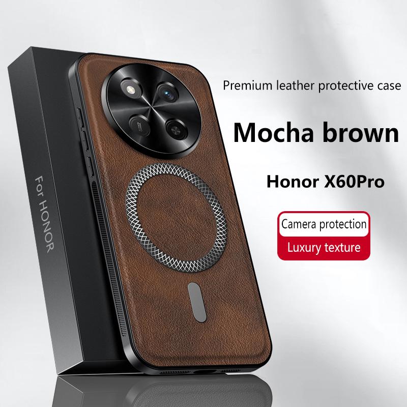 Роскошный чехол из ПУ кожи для Honor X9c X9c Smart Magic7 Lite X60 Pro с магнитным металлическим кольцом Magsafe для защиты объектива, противоударный чехол
