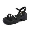 One-word Sandals Women's 2025 New Summer Versatile Skirt Pearl Platform Beach Shoes Women