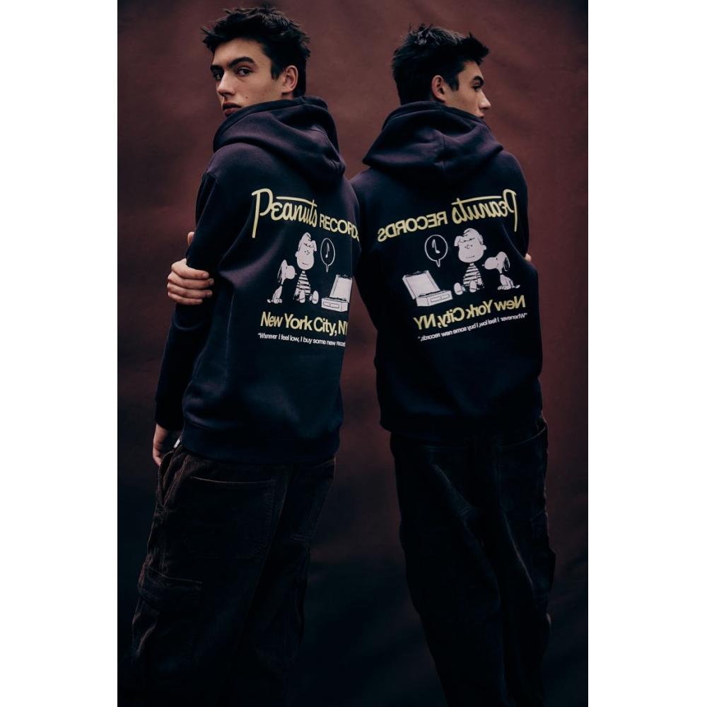 H M Regular Fit Hoodie Brown Snoopy