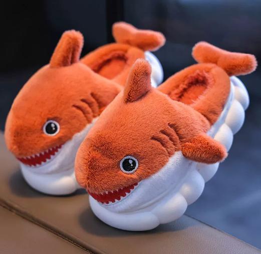 Warm Children's Shoes Suitable for Cute Shark Designs for Boys and Girls, Creative Autumn and Winter Indoor Slippers