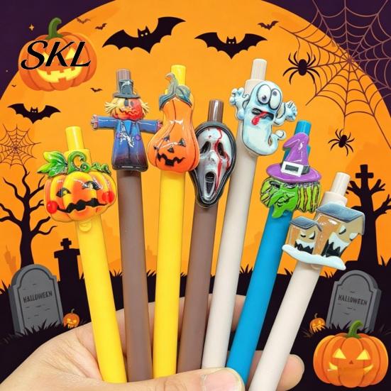 Stylish Matte Texture Pens Halloween Ballpoint Pen, Cute Ghost Skull Pumpkin Retractable Gel Ink Portable Pocket Clip 0.5mm Fine Point Writing Pen for