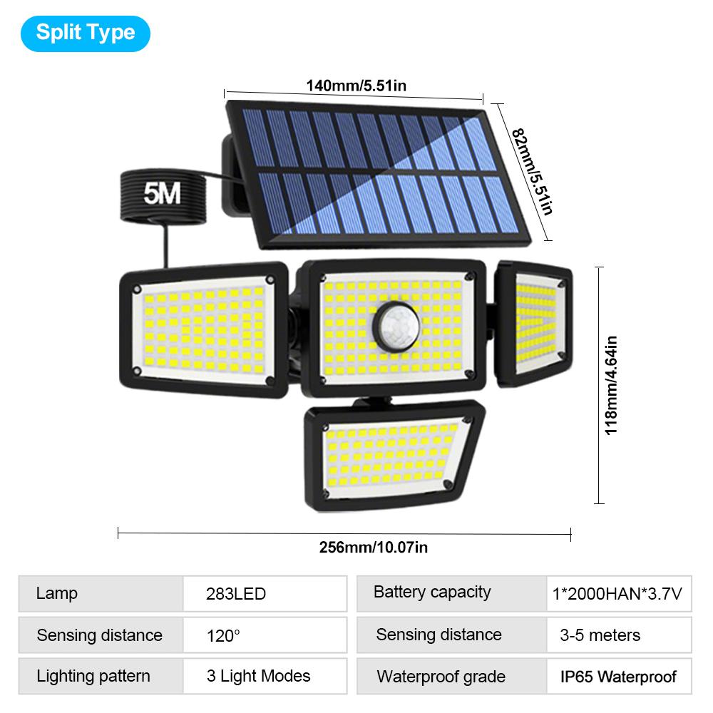 283/288LED Solar Powered Outdoor Light Motion Sensor with Remote Security Street Lamp Adjustable Waterproof Garage Garden Patio
