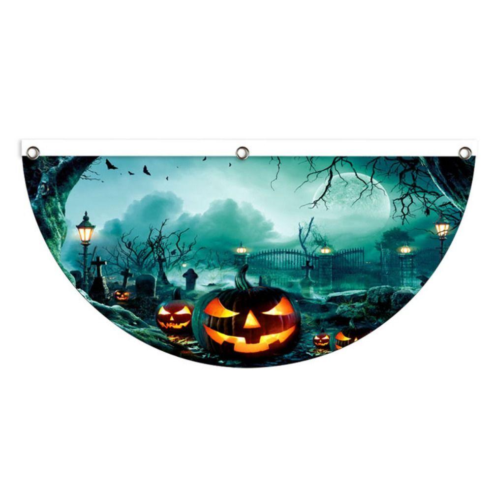 Polyester Halloween Fan Flag Decorative Ghost Pumpkin Bunting Flag Indoor