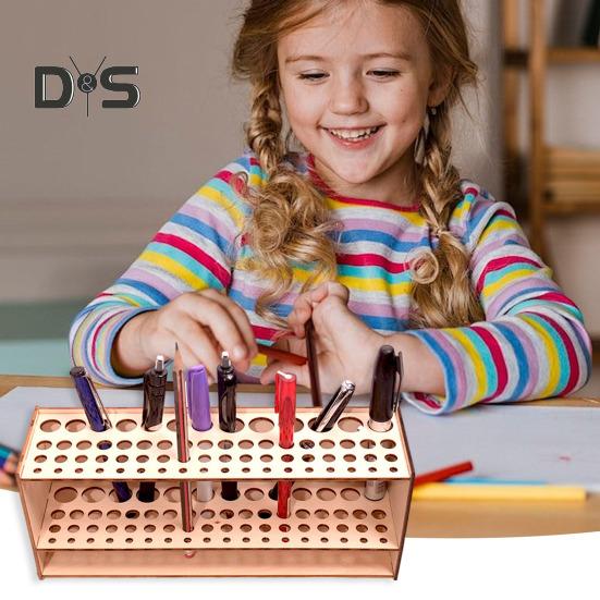 Wooden Paint Brush Holder 67 Hole Pen Rack Wall-mounted Artist Brush Organizer Desk Artist Tool Organizer