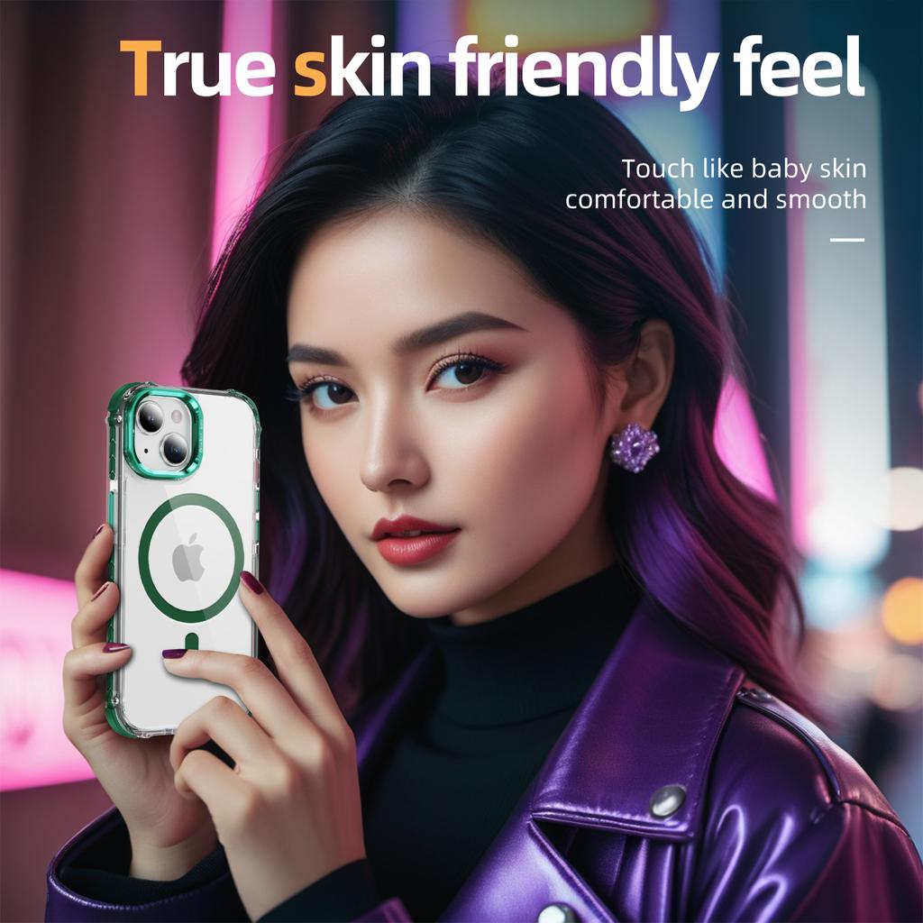 Прозрачный чехол для iPhone 14/13 с крышкой-подставкой для объектива, совместимый с MagSafe