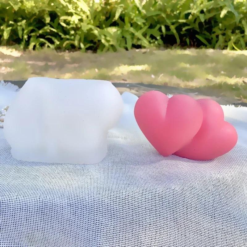 3D Conjoined Love Silicone Candle Mold Homemade Heart-shaped Soap Gypsum Crafts Resin Cement Mold DIY Chocolate Cake Baking Tool