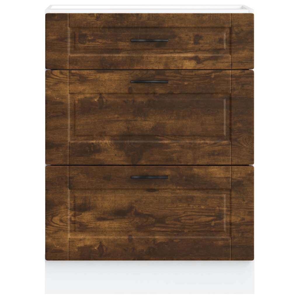 Porto Kitchen Base Cabinet Smoked Oak Effect Particleboard