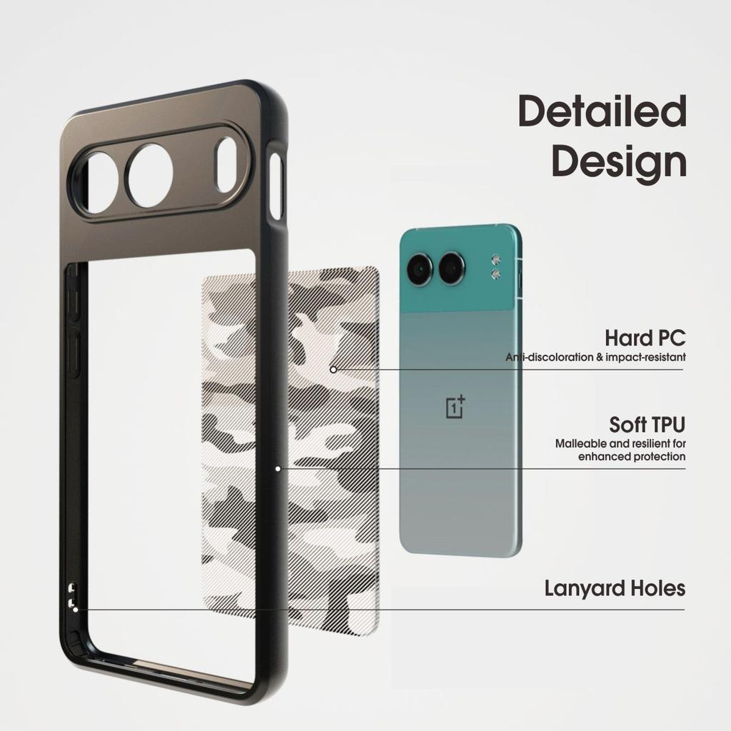 (В комплекте ремешок на запястье)Чехол IBMRS для OnePlus Nord 4, полупрозрачный матовый чехол Slim Fit, ударопрочный защитный чехол - черный камуфляж