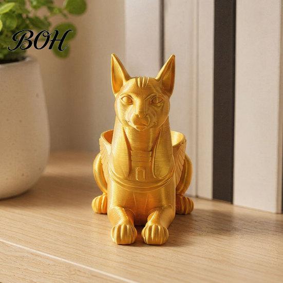 Detailed Cat Figurine Gift Egyptian Statue, 3D Printed Bastet with Storage, God Statue Mythical Creature Desk Organizer for Home Office, Collectible