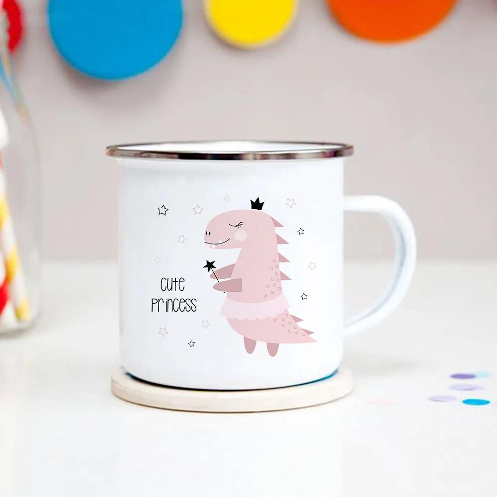 Happy Birthday Boys Girls Enamel Cocoa Mugs Home Party Cartoon Dinosaur Kids Drink Juice Cola Milk Cups Child Baby Birthday Gift