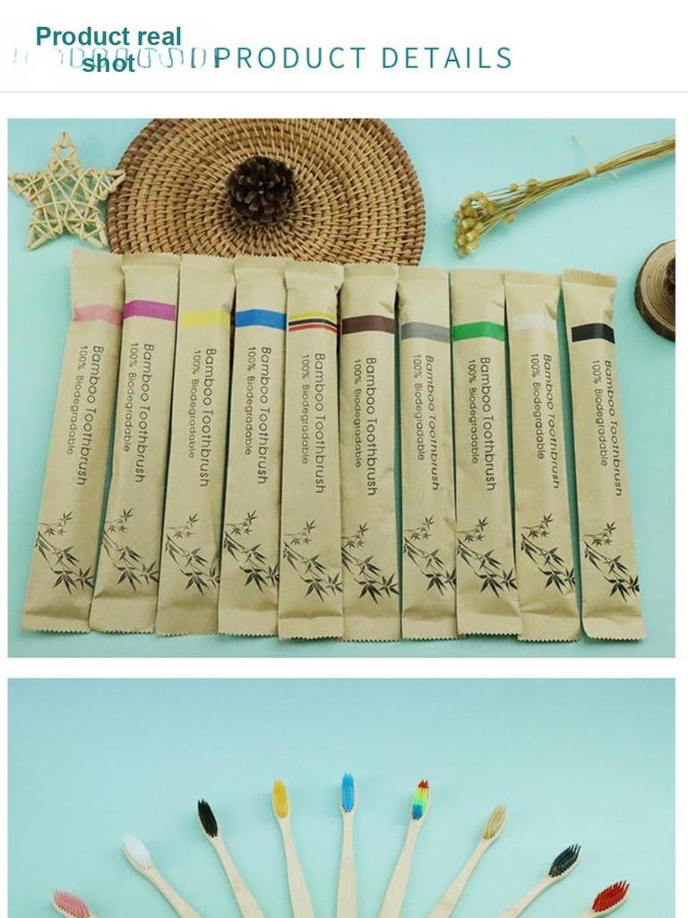 100 шт. Бамбуковых мануальных зубных щеток с мягкой нейлоновой щетиной - Бережные к чувствительным зубам и деснам, Глубокая очистка для ухода за полостью рта для ежедневного использования