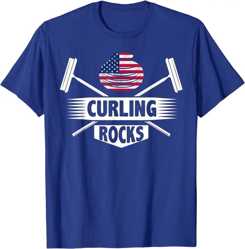 Curling Rocks Funny Curling Stone Gift for Curlers TShirt Premium Cotton Short Sleeve ONeck Mens T Shirt New S3XL