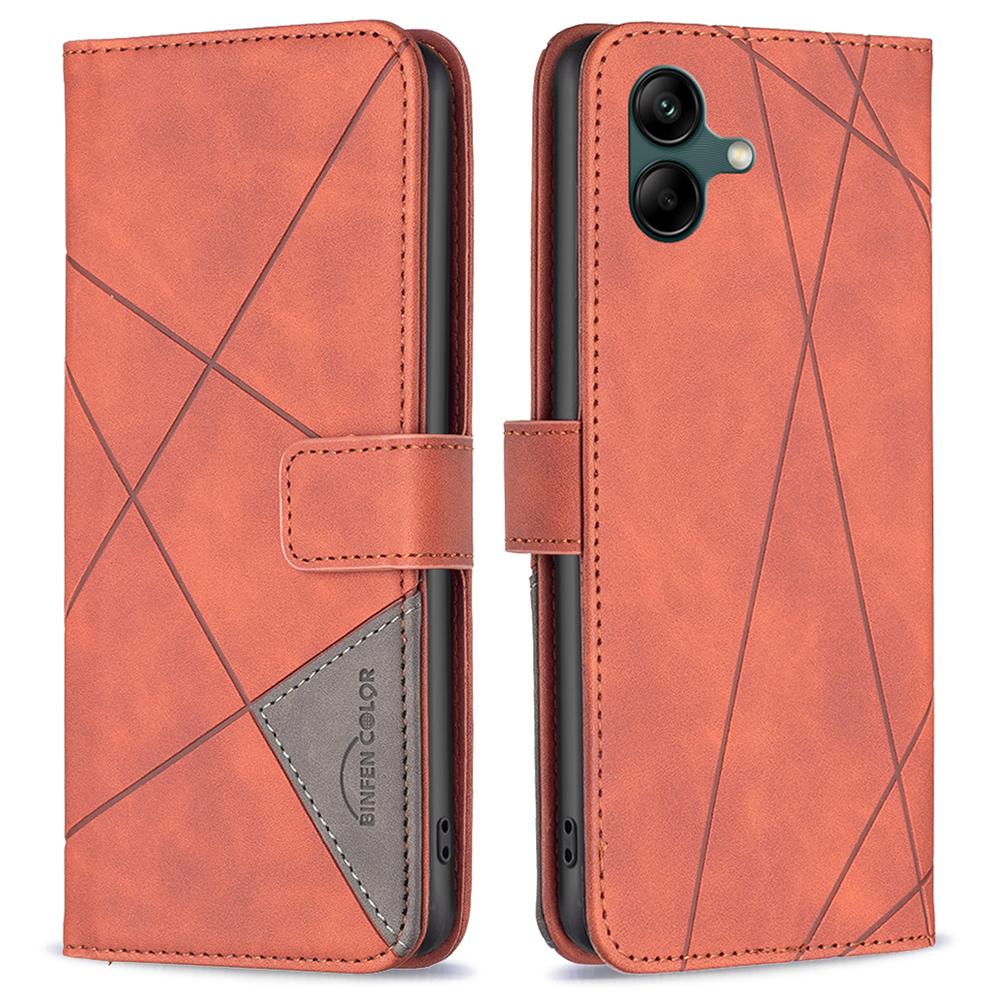 BINFEN COLOR For Samsung Galaxy F06 5G/M06 5G Phone Cases Wallet Stand Geometry Imprinted Leather Cover