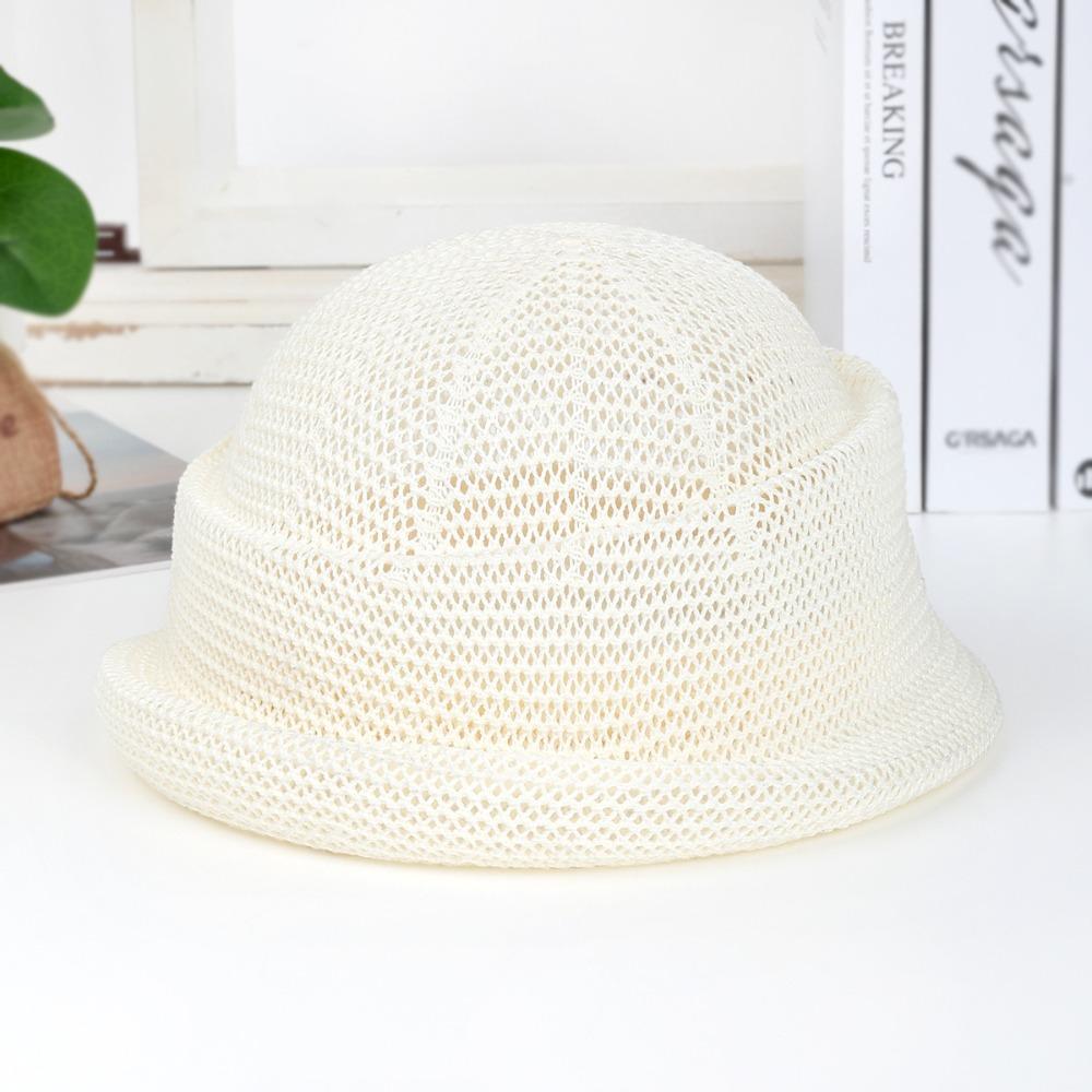 Summer Straw Pillbox Hat Curled Edge Circle Top Straw Hat Sun Basin Hat