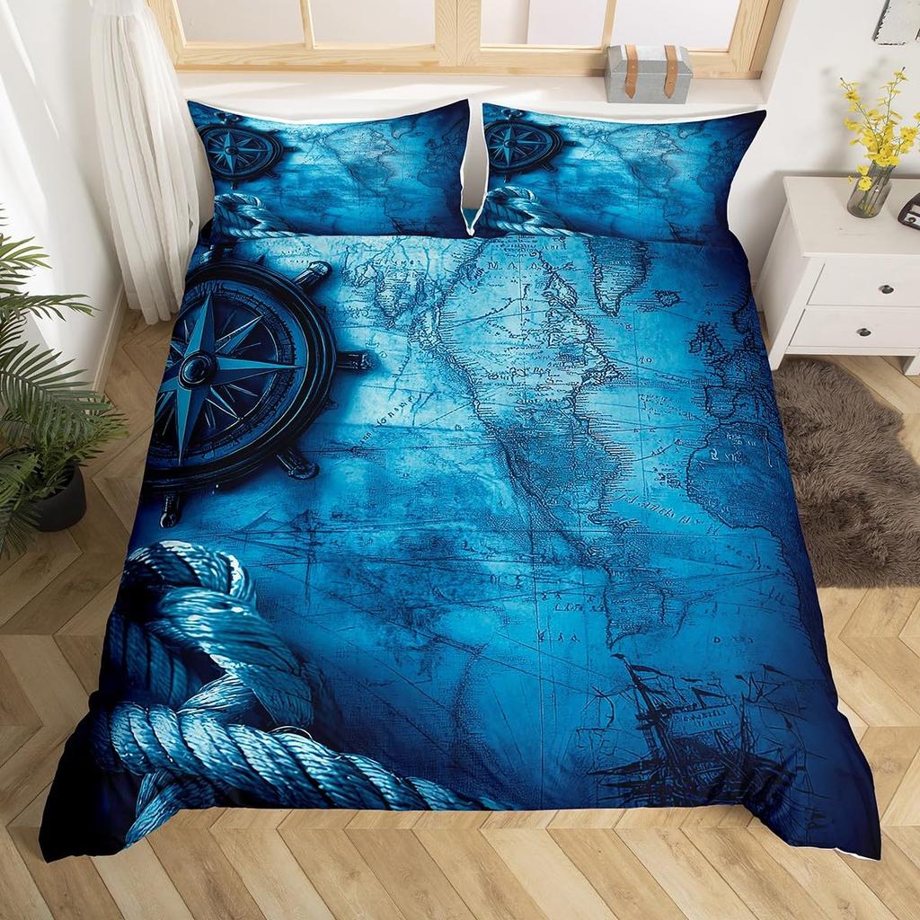 Комплект постельного белья Anchor Морской Парусник Пододеяльник Дизайн с узором Деревянная доска Покрывало для мальчиков Океанская тематика Покрывало