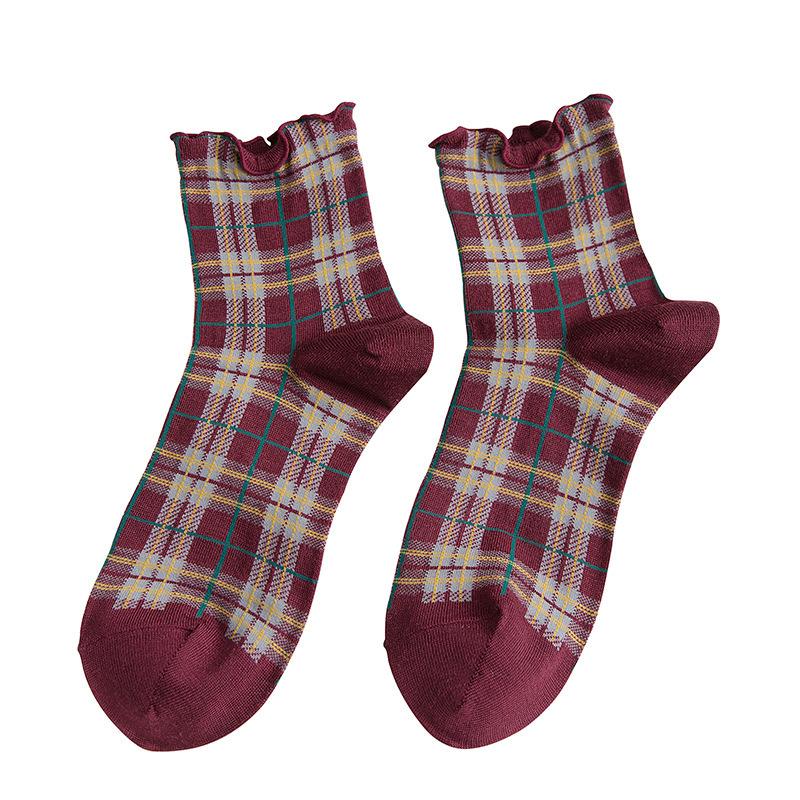 3 пары/лот Летние короткие носки Женские с бахромой Девочки Студенческий стиль Ретро Женственный стиль Хлопок JP Молодая леди Клетка Рюши