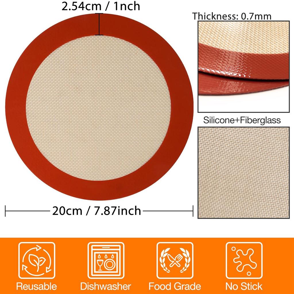 2PCS Round Silicone Baking Mats, Non-Stick Reusable Sheet Liners for Air Fryer, Oven, Baking Pans for Cake / Pizza/Pastry/Cookie